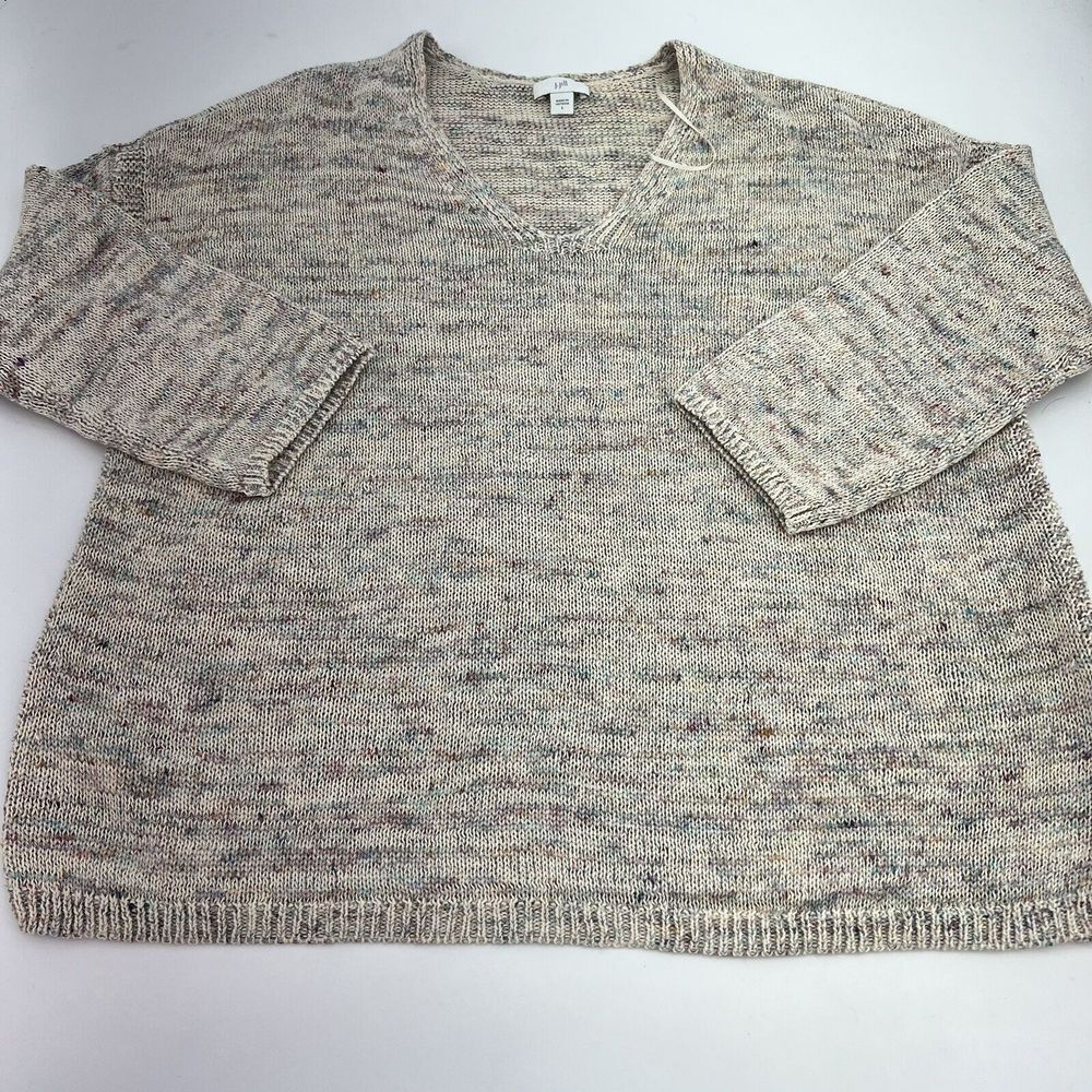 J Jill Linen Blend V Neck Sweater Multicolor Speckle Size Large